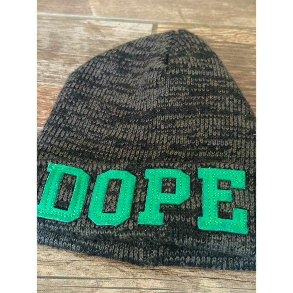 DOPE Embroidered Cuffed Beanie Hat Embroidered Green Winter Hat Neon Lights - Picture 2 of 4